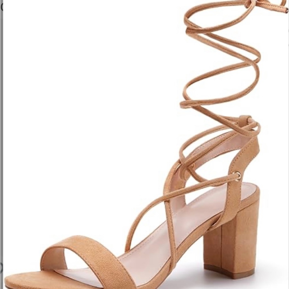 NWB STRAPPY LACE UP HEELED SANDALS - Picture 7 of 13